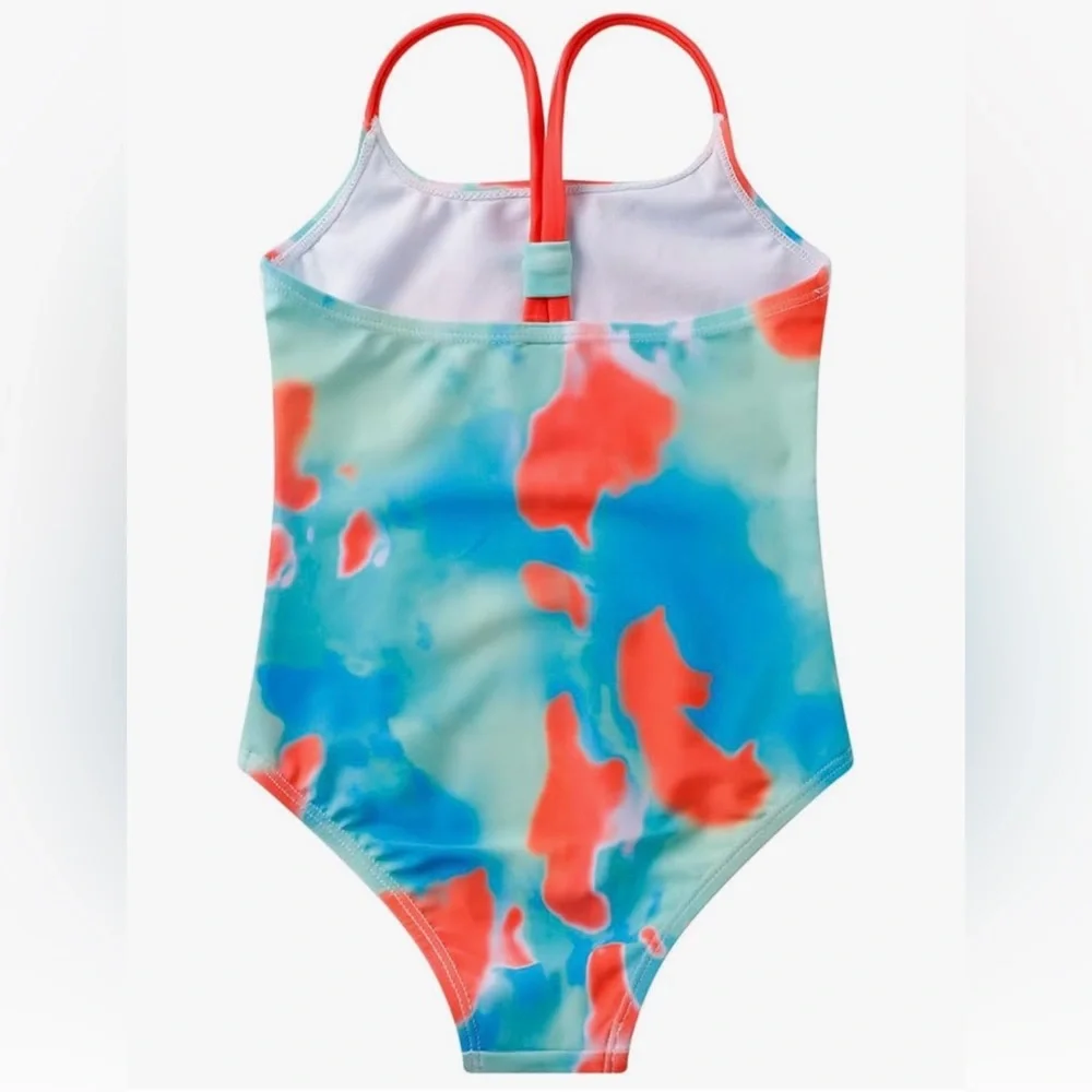 Kids Heart Print Swimsuit - Blue and Red